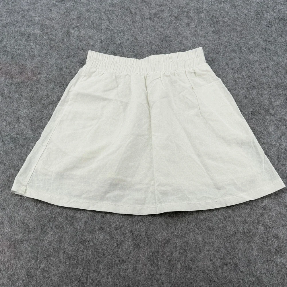 Princess Polly White Linen Blend Elastic Waist Mini Skirt US 4 Lined Pocketed